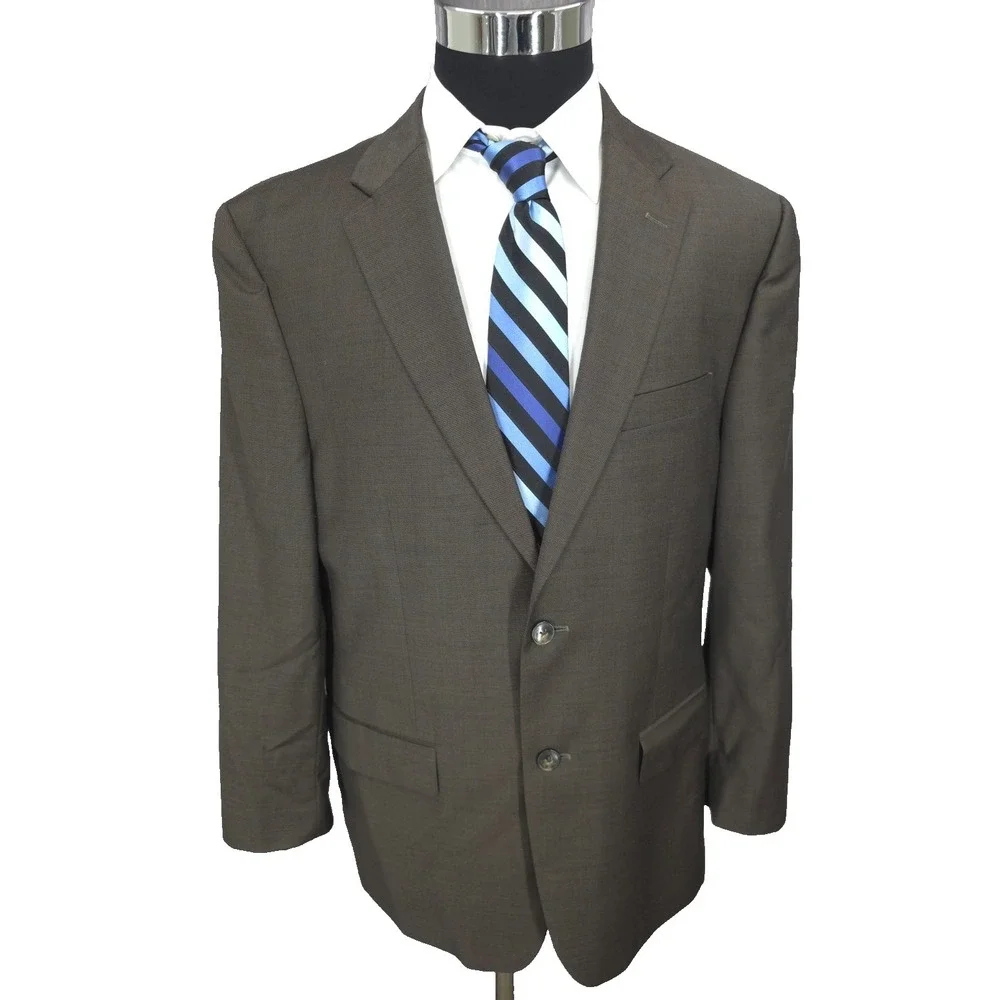 Jos A Bank Traveler's Blazer Jacket Mens 42R Brown Tailored Fit Sports Coat Wool